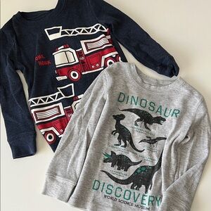 2x Jumping Beans thermal Kids Long Sleeve Dinosaur & Fire Truck Shirts 5T
